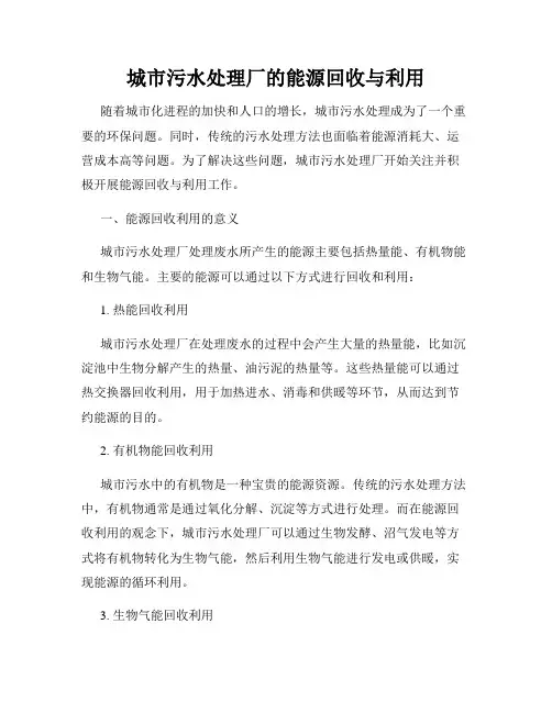 城市污水处理厂的能源回收与利用