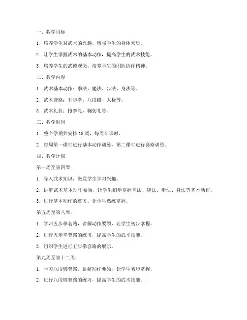 小学武术教学计划及教案设计模板
