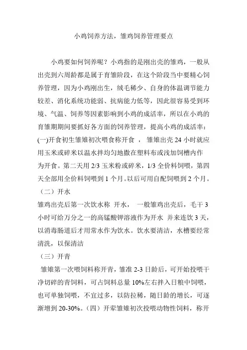小鸡饲养方法,雏鸡饲养管理要点