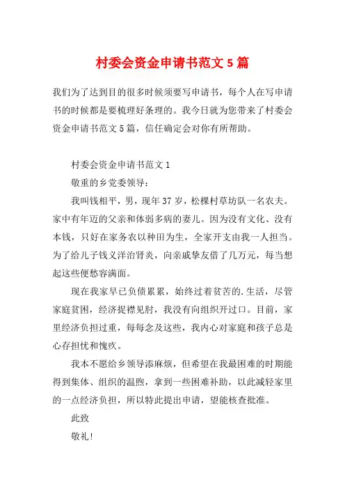 村委会资金申请书范文5篇