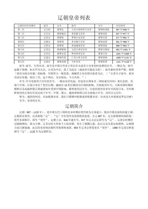 辽朝皇帝列表