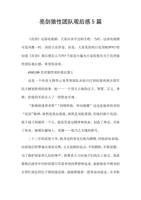 亮剑狼性团队观后感5篇