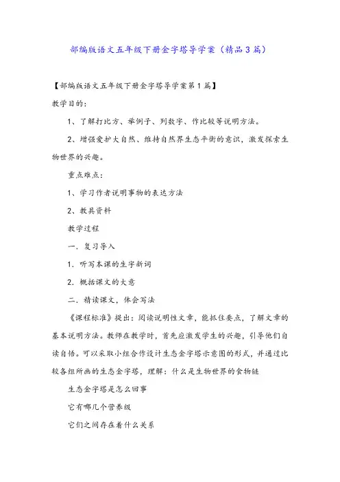 部编版语文五年级下册金字塔导学案(精品3篇)
