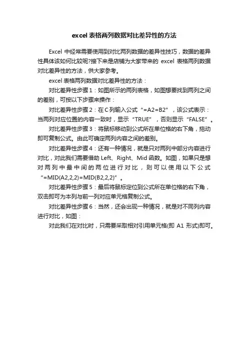 excel表格两列数据对比差异性的方法