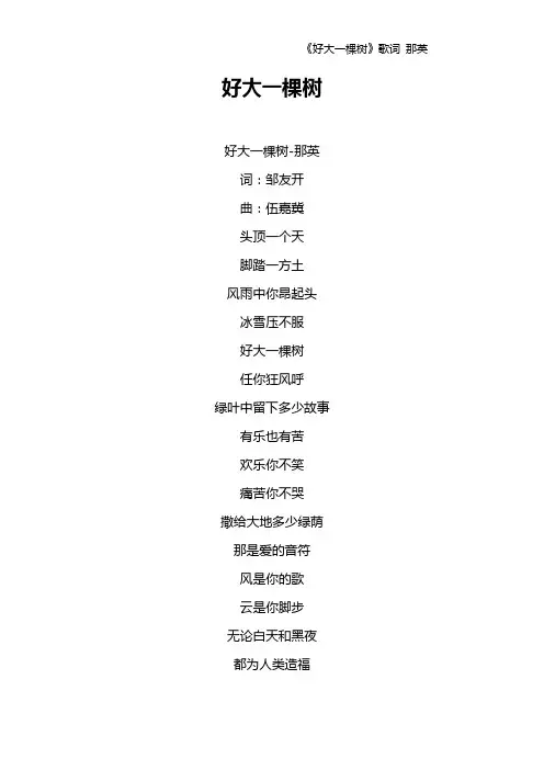 《好大一棵树》歌词 那英