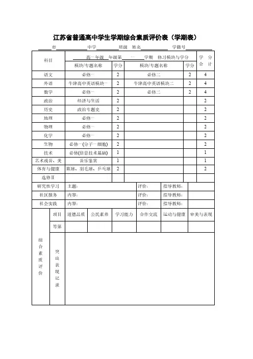 【VIP专享】江苏省普通高中学生学期综合素质评价表(学期表)