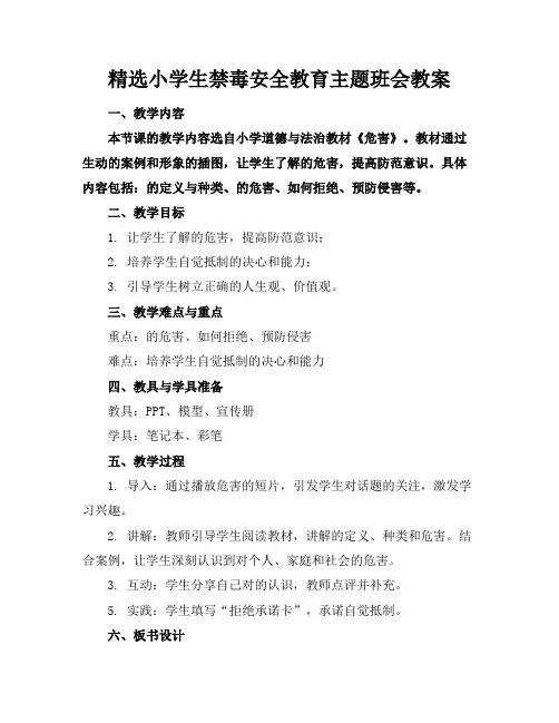 精选小学生禁毒安全教育主题班会教案