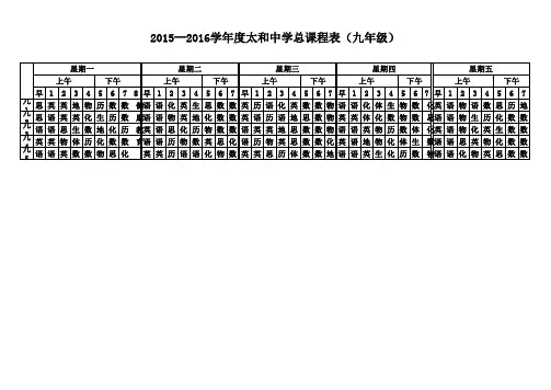 2015年-2016年度九年级课程表