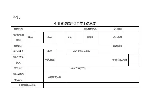 企业环境信用评价基本信息表