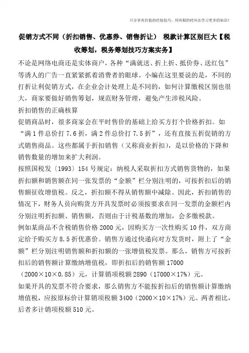 促销方式不同(折扣销售、优惠券、销售折让) 税款计算区别巨大【税收筹划技巧方案实务】