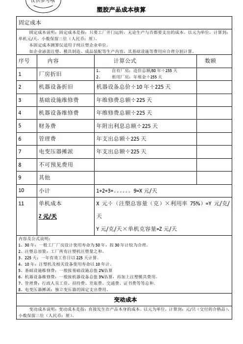 塑胶产品成本核算方法及公式