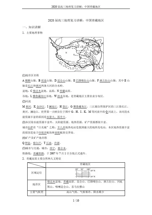 2020届高三地理复习讲解：中国青藏地区