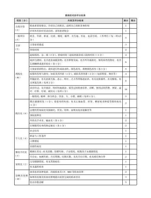 黄疸的问诊评分标准