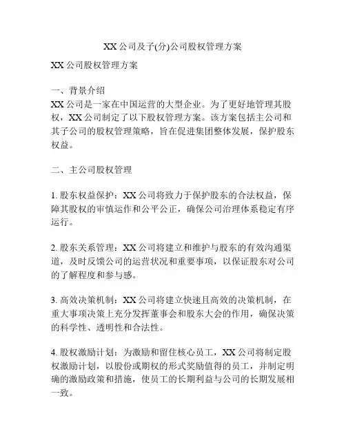 XX公司及子(分)公司股权管理方案