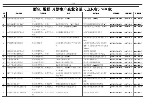 面包 蛋糕 月饼生产企业名录(山东省)968家