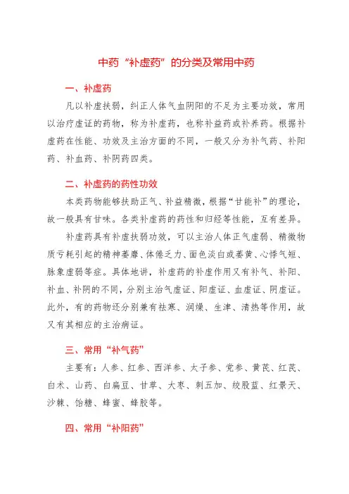 中药“补虚药”的分类及常用中药