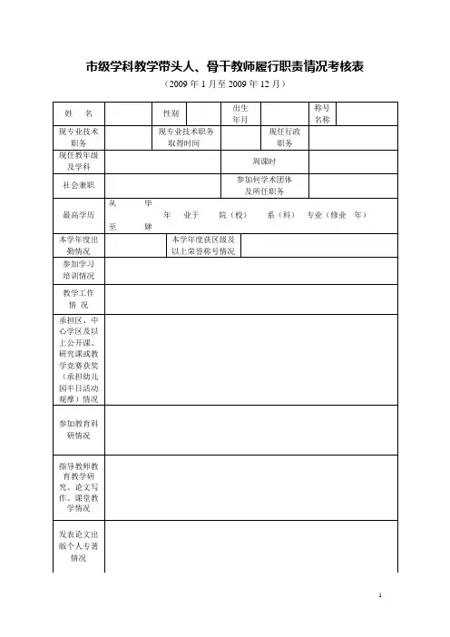 骨干教师履行职责情况考核表