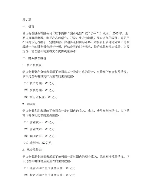 湖山电器财务报告分析(3篇)