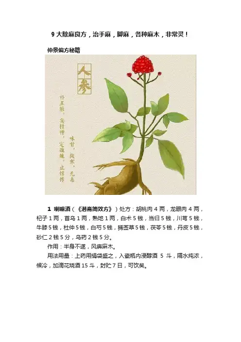 9大除麻良方，治手麻，脚麻，各种麻木，非常灵！