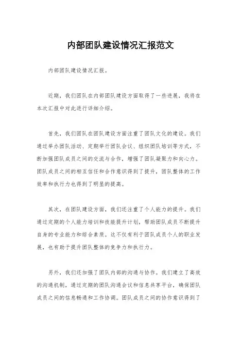 内部团队建设情况汇报范文