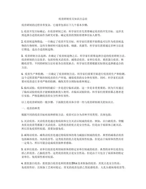 疫苗研制有关知识点总结