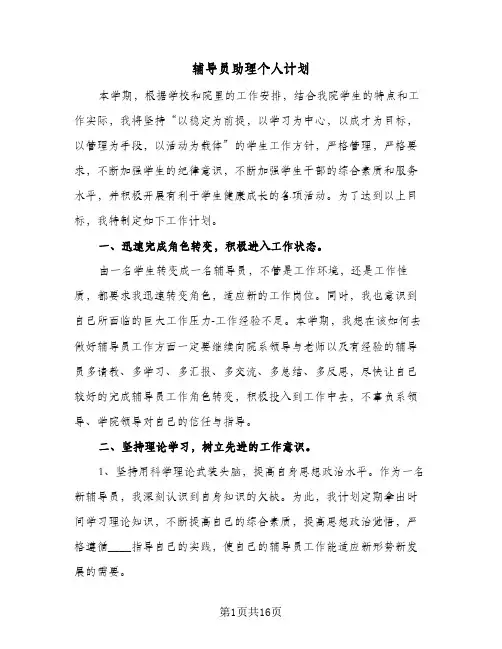 辅导员助理个人计划（四篇）