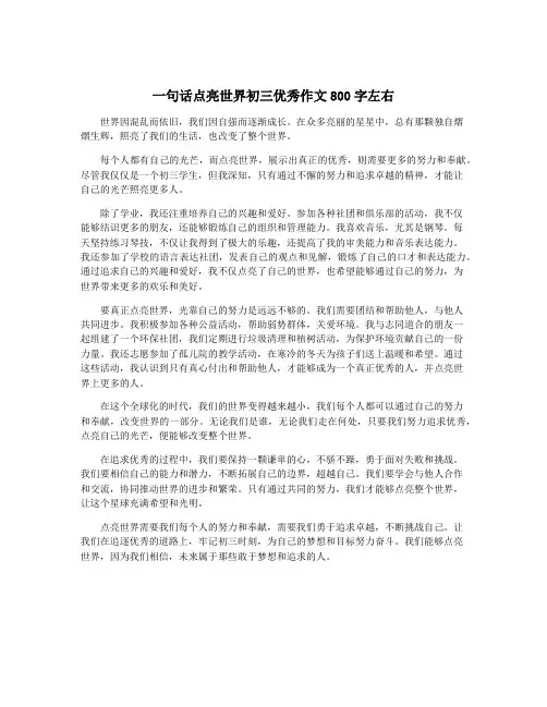 一句话点亮世界初三优秀作文800字左右
