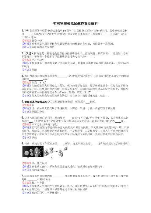 初三物理核能试题答案及解析
