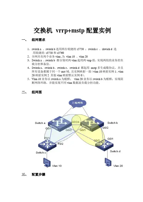 H3C交换机 vrrp+mstp配置实例