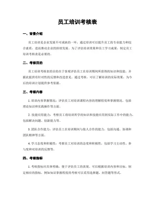 员工培训考核表