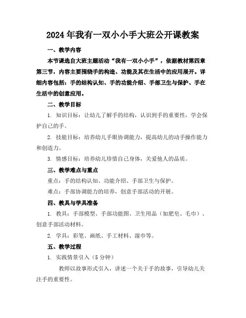 2024年我有一双小小手大班公开课教案