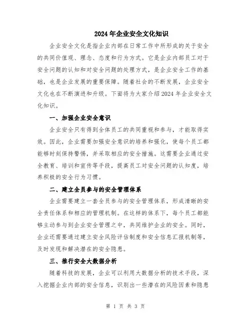 2024年企业安全文化知识