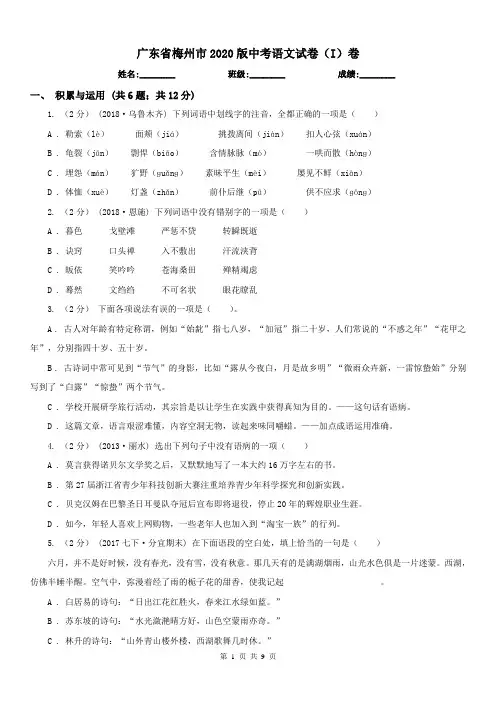 广东省梅州市2020版中考语文试卷(I)卷