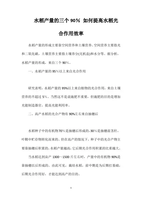 水稻产量的三个90%如何提高水稻光合作用效率