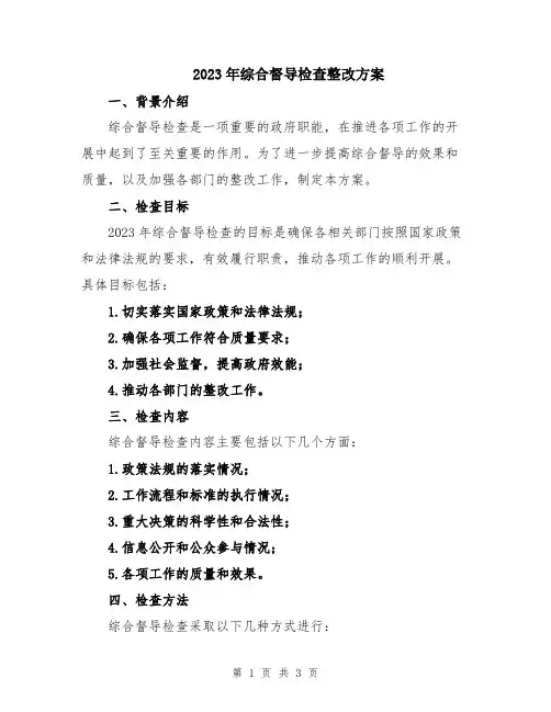 2023年综合督导检查整改方案