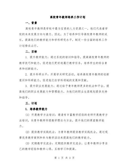 高校青年教师培养工作计划