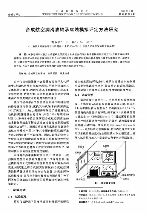 合成航空润滑油轴承腐蚀模拟评定方法研究