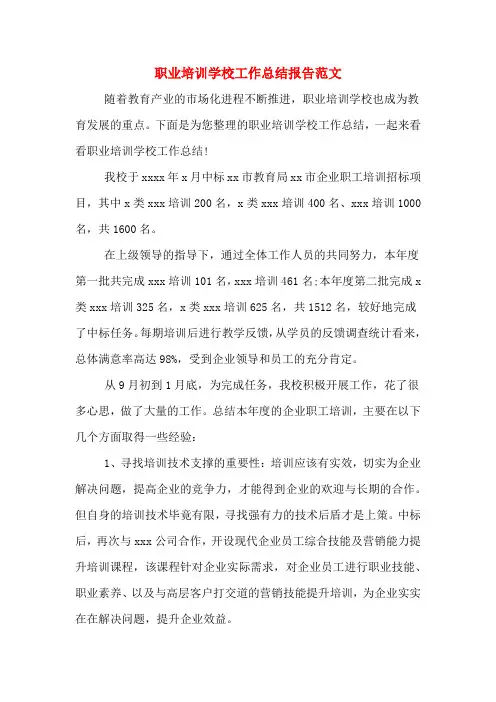 2019年职业培训学校工作总结报告范文