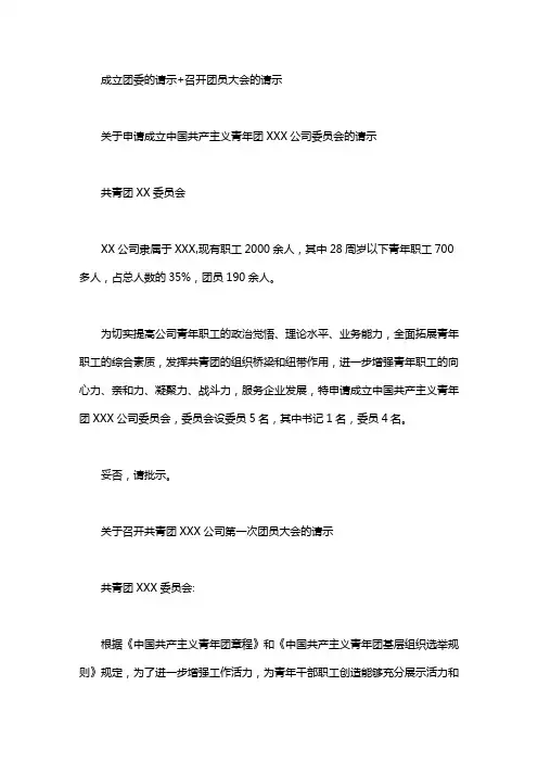 成立团委的请示+召开团员大会的请示