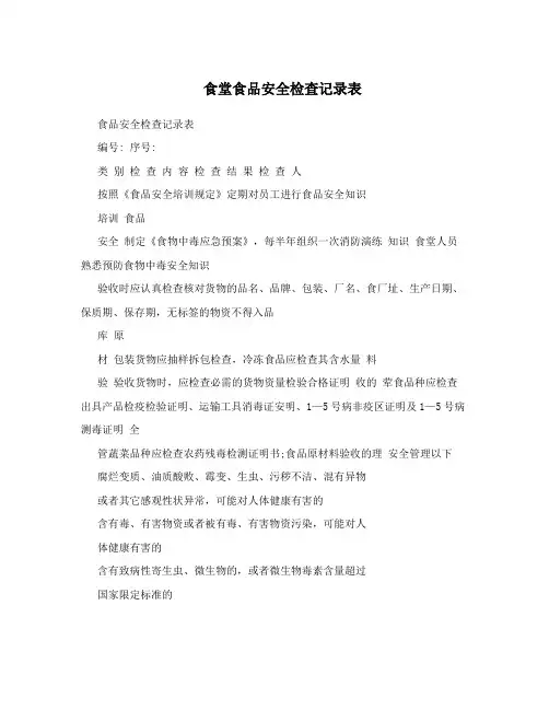 食堂食品安全检查记录表