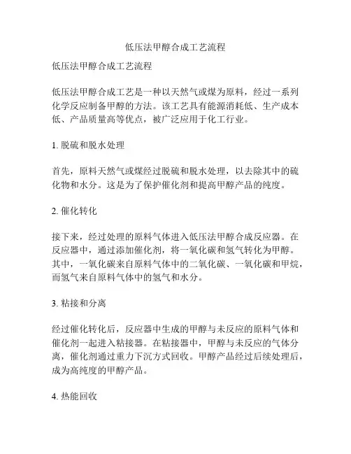 低压法甲醇合成工艺流程
