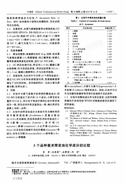 3个品种莪术挥发油化学成分的比较