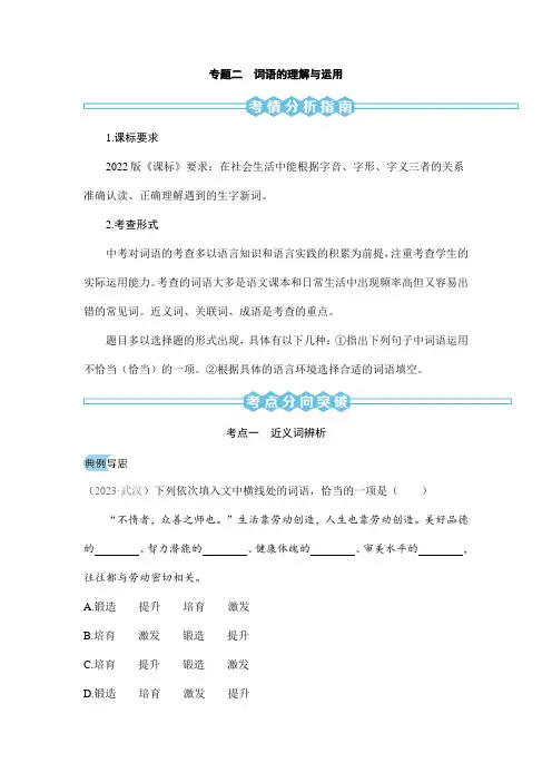 2024初中升学考试语文总复习专题二词语的理解与运用