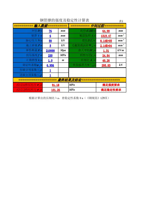 Q235钢管支撑强度及稳定性计算