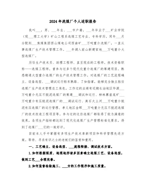 2024年洗煤厂个人述职报告（2篇）