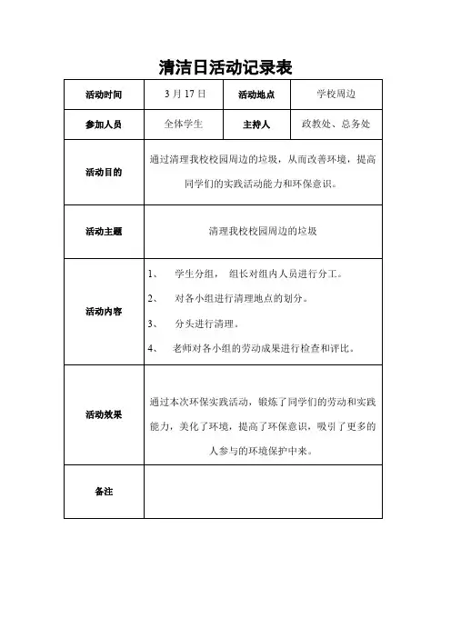 清洁日活动记录表