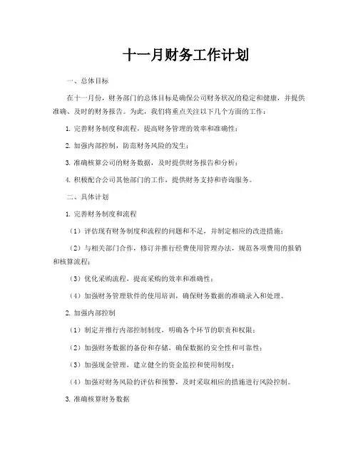 十一月财务工作计划