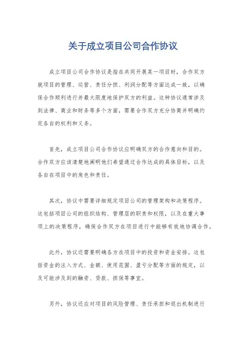 关于成立项目公司合作协议