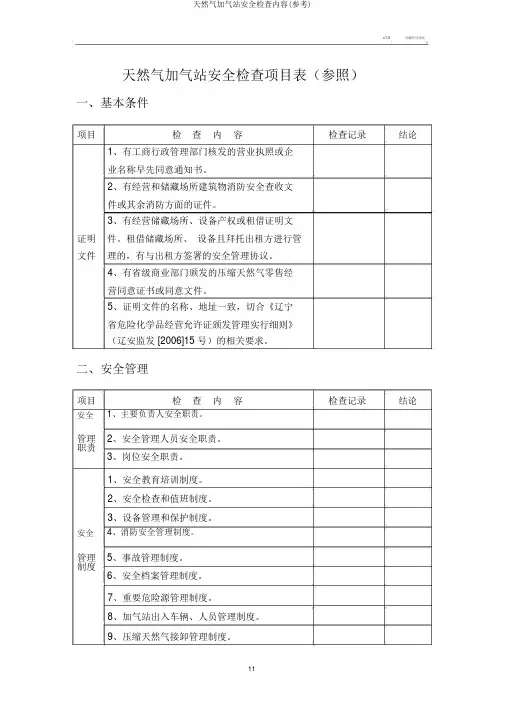 天然气加气站安全检查内容(参考)