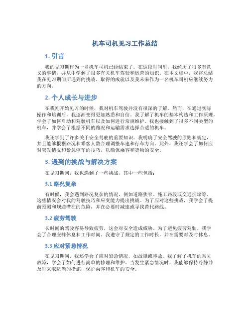 机车司机见习工作总结
